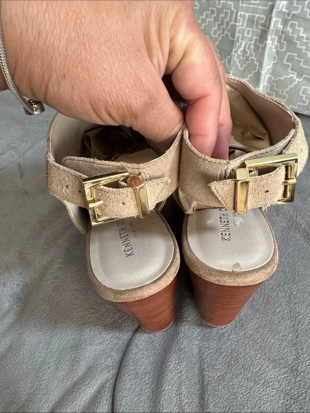 Kenneth Cole Reaction Neutral Suede Open-Toe Wedge Sandals